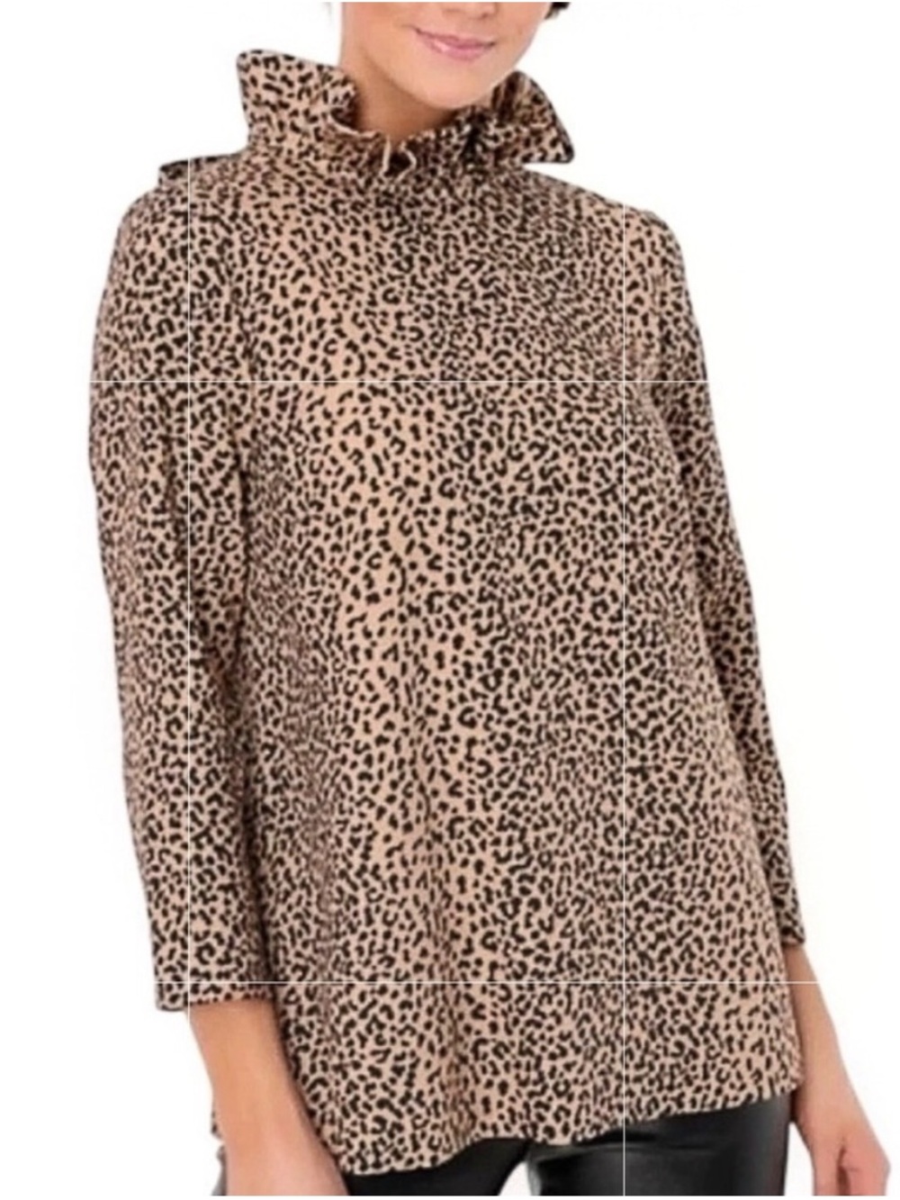 Tuckernuck Faye Leopard Print Ruffle Neck Blouse Tie Back Maximalist Size XL EUC